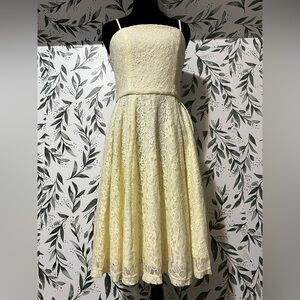 Yellow Retro Vintage Style Lace Midi Dress Size XS Elegant Classic Preppy #D